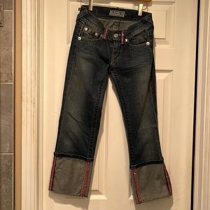 Allen B cropped jeans with hot pink crystals size 26